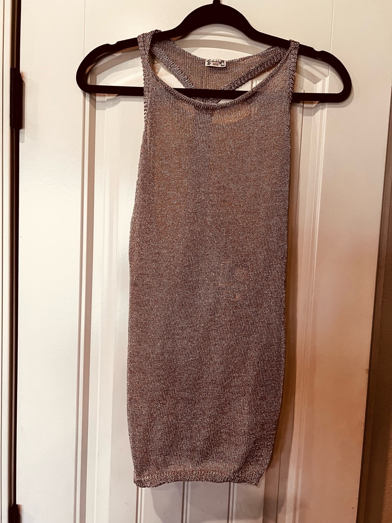 Free People Sleeveless Metallic Knit Tank Rose Gold